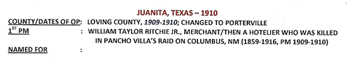 Loving County, Juanita, TX 1910 postmark