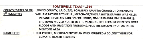 Porterville TX, Loving County, 1914 postmark