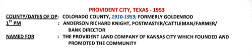 TX - Provident City 1953 postmark info