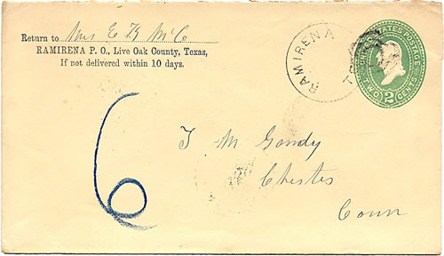 Ramirena, TX - Live Oak County, 1891 Postmark