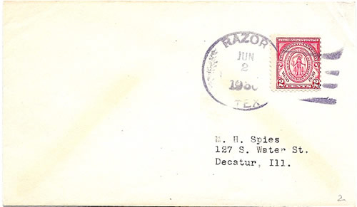 Razor, TX, Lamar County  1930 postmark