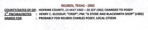 Reuben, TX - Hopkins County 1902 Postmark info