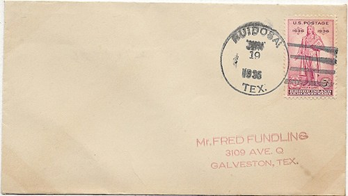Ruidosa TX Presidio Co 1936 Postmark