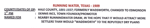 Running Water TX Hale County  postmark info