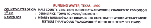 Running Water TX Hale County postmark info