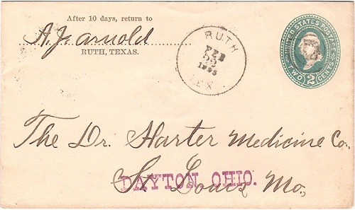 Ruth, TX , Concho county  1914 canceled postmark