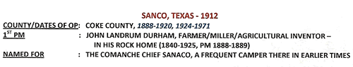 Sanco TX Coke County  Post Office info