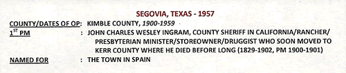 Segovia, TX, Kimble County - post office inf