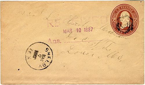Shelby TX Austin County 1887 Postmark 