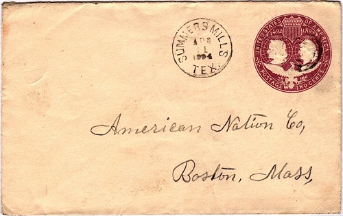 Summer’s Mills, Texas Bell County 1894 Postmark