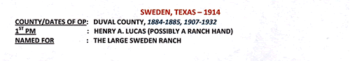 Sweden TX Duval County 1914 Postmark