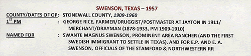 Swenson TX Stonewall Co post office info