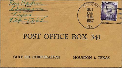 Swenson TX Stonewall Co 1957 Postmark 