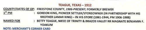 Teague TX Freestone County town &amp; post office info