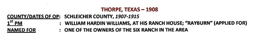 Thorpe, TX 1908 postmark info