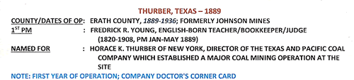 ThurberTX Erath Co 1889 post office info