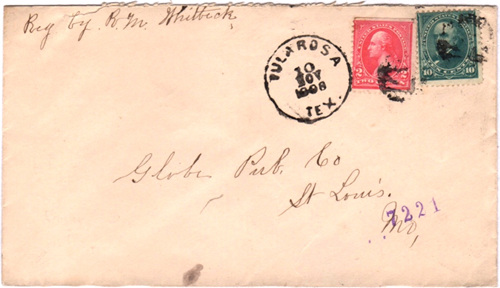 Kinney County TX Tularosa  1898 Postmark
