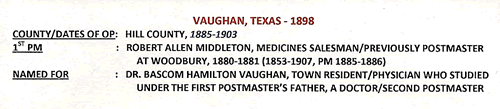 Vaughan, TX, Hill County - Post office info