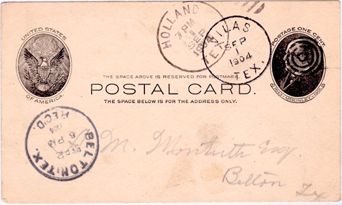 Vilas TX Bell Co 1904 Postmark