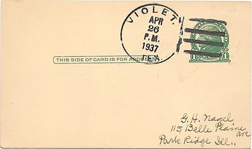 Violet, TX Nueses County 1937 Postmark 