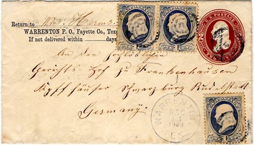 Warrenton TX Fayette Co 1886 postmark 