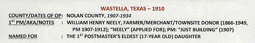 Wastella TX - Nolan Co post office info