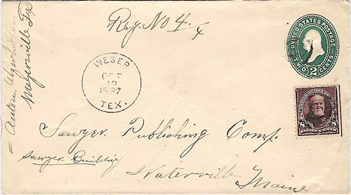 Weser TX Goliad County 1897 Postmark 