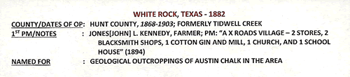 White Rock TX, Hunt Co, 1882 postmark info