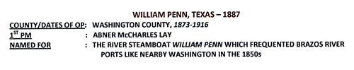 William Penn TX - Washington Co 1887 Postmark info