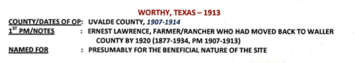 Worthy TX - Uvalde Co 1913 Postmark