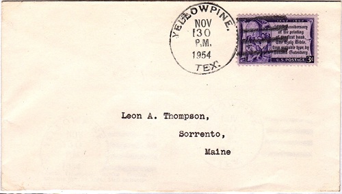 Yellowpine Texas 1954 postmark