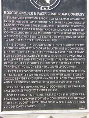 Snyder, TX - Roscoe, Snyder & Pacific Railroad Company historical marker
