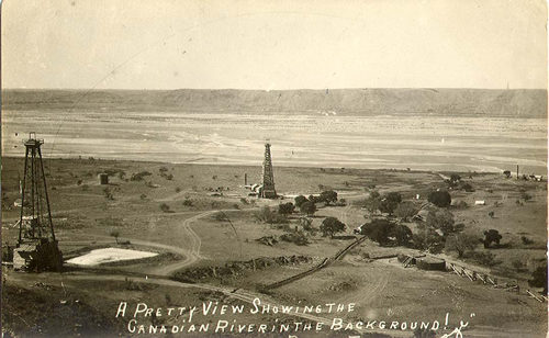 Canadian river and oil wells, Canadian, Texas 1920s