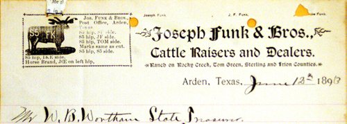 Arden Texas - Joseph Funk & Bros Ranch  letterhead