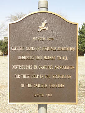 TX - Carlisle Cemetery plaque