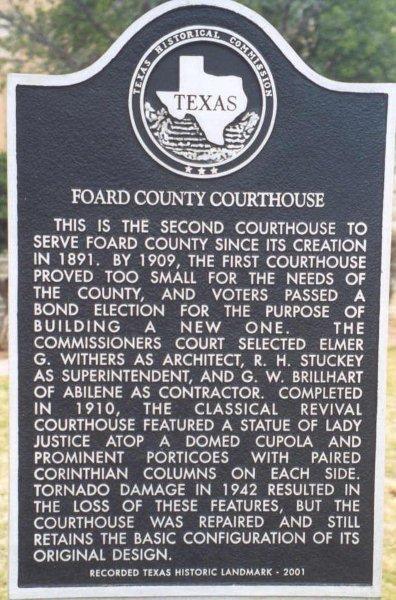 Foard County Courthouse historical marker, Crowell, Texas