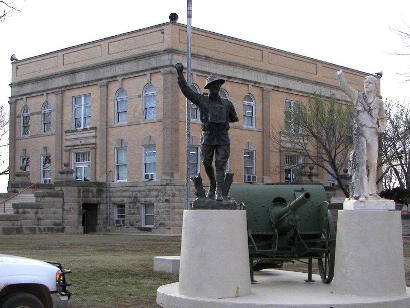 Foard County Courthouse, Crowell, Texas and WWI statue