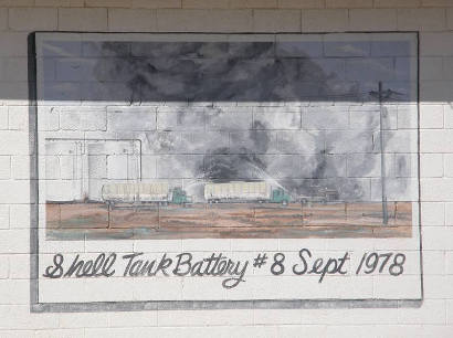 Yoakum County, TX - Denver City mural - Shell Tank Batter fire, Sept 1978