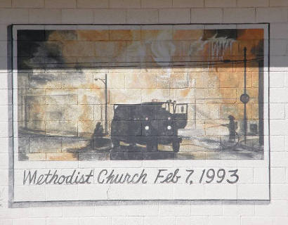 Yoakum County, TX - Denver City mural - Methdist Church fire, Feb 7, 1993  