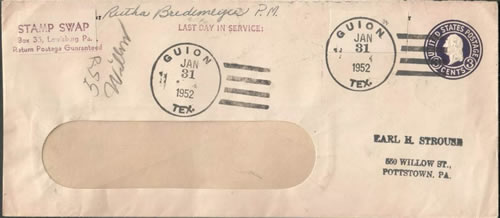Guion TX 1952 Postmark