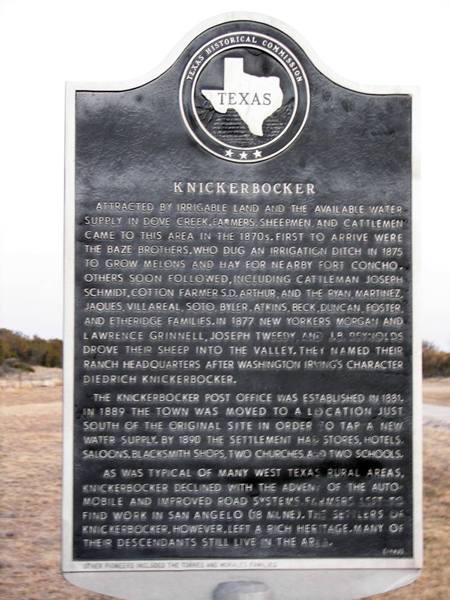 Knickerbocker Texas Historical Marker
