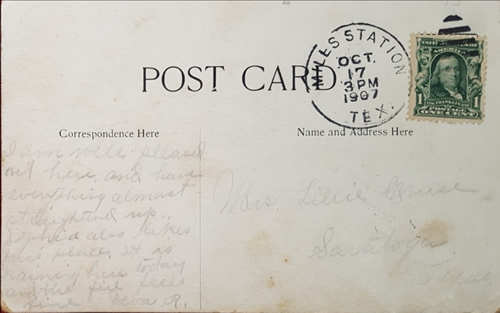 Miles Station, Texas - 1907 canceled postmark