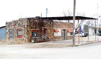 Native stone old gas station, Moran Texas