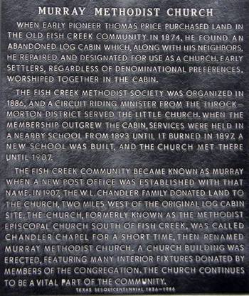 Murray Methodist Church  historical marker,  Murray Tx