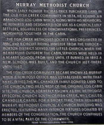 Murray Methodist Church historical marker, Murray Tx