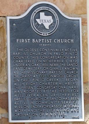 Santo TX - First Baptist Church historical marker