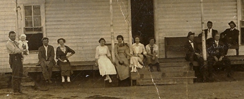 Men and Women on porch, Scranton Academy, Scranton Texas  vintage photo