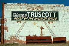 Truscott Texas painted welcome sign in downtown
