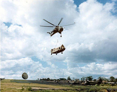 CH 47 Skytrain carrying damaged Chinook