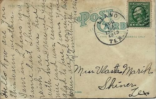 Llano TX - 1913 Postmark 